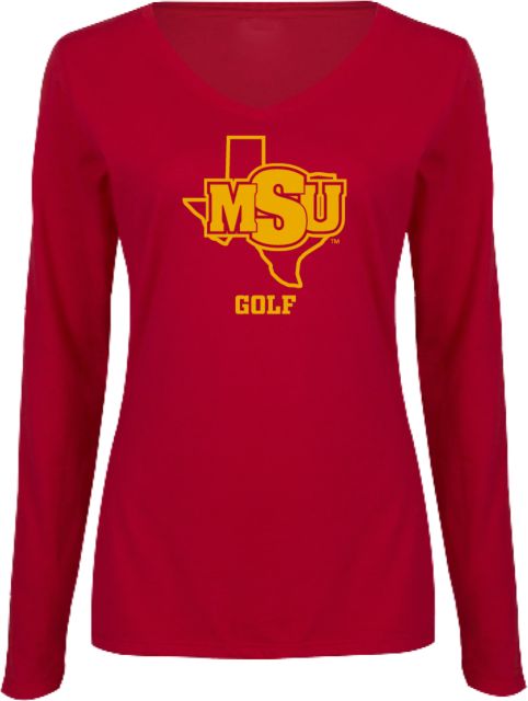 Midwestern State Womens Long Sleeve V Neck Tee  Golf - MSU - ONLINE ONLY