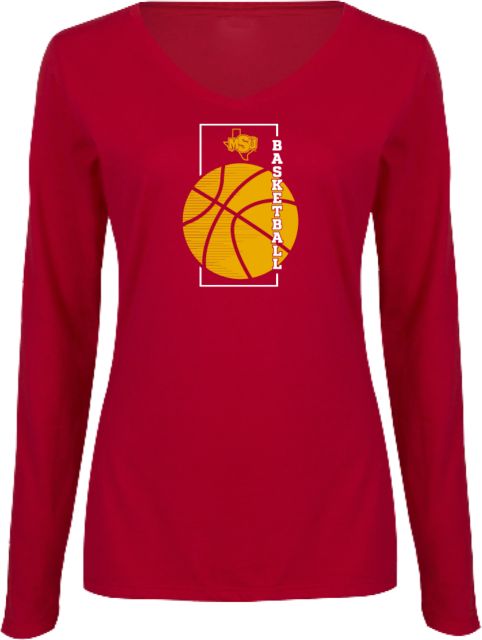 Midwestern State Womens Long Sleeve V Neck Tee  MSU Basketball Minimalist Modern - ONLINE ONLY