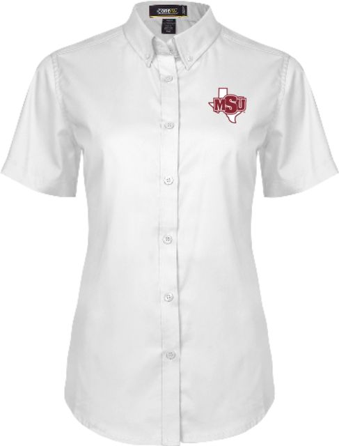 Midwestern State Womens Twill Button Up Short Sleeve MSU Logo - ONLINE ONLY